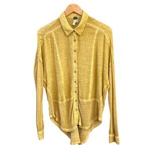 We The Free Mustard Women's Yellow Button-Up Long-Sleeve Blouse